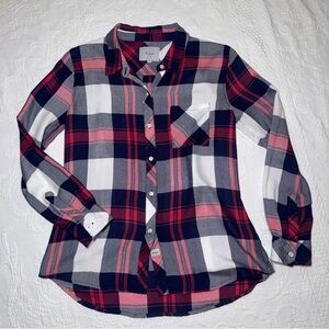 Rails Women's Hunter Plaid Shirt S White Indigo Blush Button Down 100% Rayon